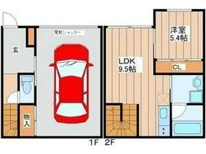 GARAGE VILLA SHIVERS B(1LDK/1階)の間取り写真