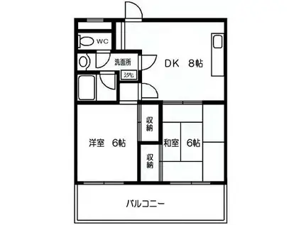 ロイヤルガーデンハイツ(2DK/3階)の間取り写真