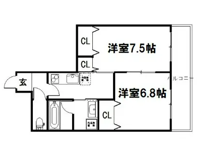ウィステリア壱番館(2K/1階)の間取り写真