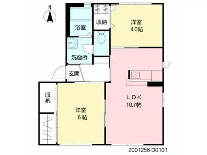 ガーデンホームズ大原 D棟(2LDK/1階)の間取り写真