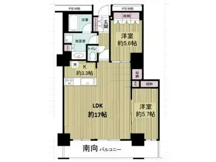 阿波座ライズタワーズフラッグ46 OMPタワー(2LDK/23階)の間取り写真