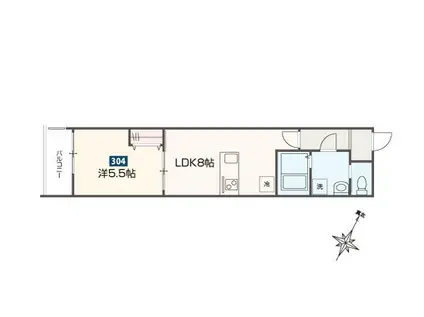 メルディア福生3(1LDK/3階)の間取り写真