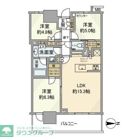 幕張ベイパーク ミッドスクエアタワー(3LDK/7階)の間取り写真