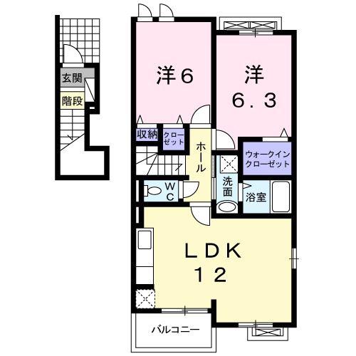 プロムナードKーI(2LDK/2階)の間取り写真