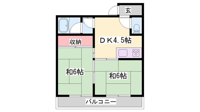 西新町マンション(2DK/5階)の間取り写真