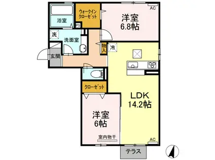 G MAISON B棟(2LDK/1階)の間取り写真