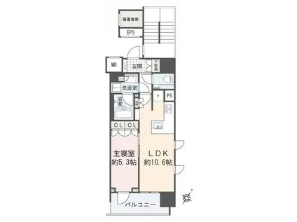 アスデュール日本橋人形町(1LDK/6階)の間取り写真