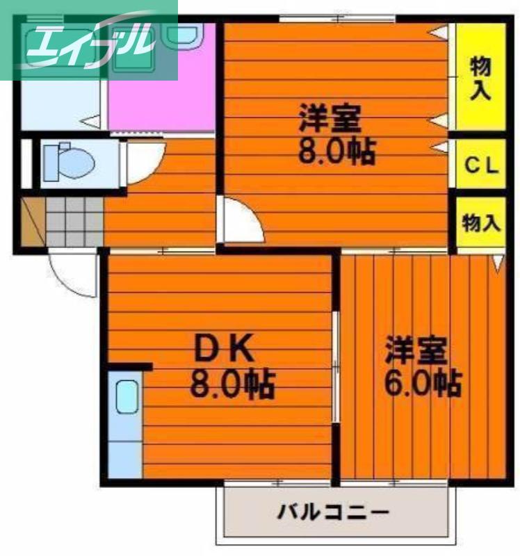 メゾンプリネールB棟(2DK/2階)の間取り写真