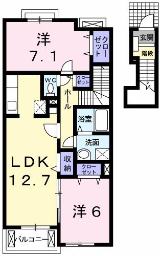 メゾンプラージュII(2LDK/2階)の間取り写真