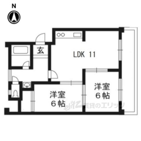 西大路ハイツ(2LDK/4階)の間取り写真