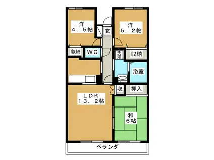 ユアーズホーム舞岡(3LDK/2階)の間取り写真