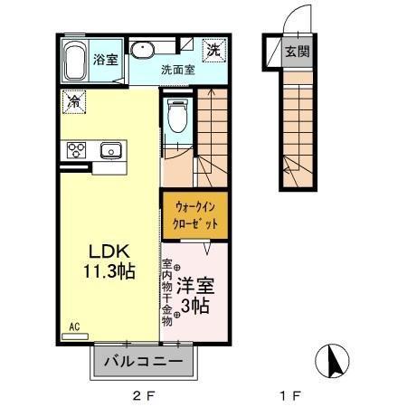 ヴァイアD(1LDK/2階)の間取り写真
