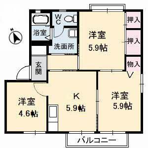 ディアスまさごB(3K/2階)の間取り写真