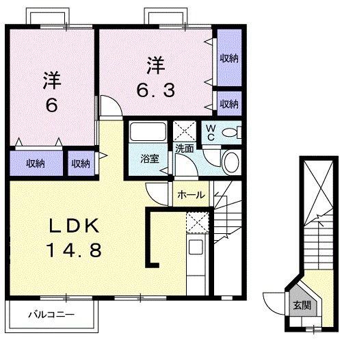 イヴェールB(2LDK/2階)の間取り写真
