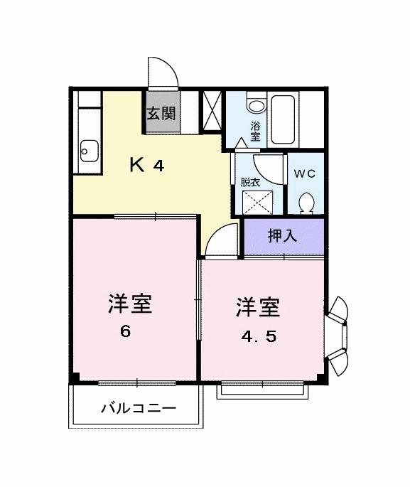 サンパレスB(2K/2階)の間取り写真