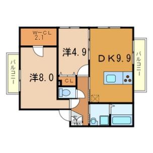 アバンミモザAB(2DK/2階)の間取り写真