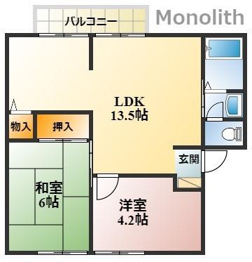 ウインディアコスモス B(2LDK/2階)の間取り写真