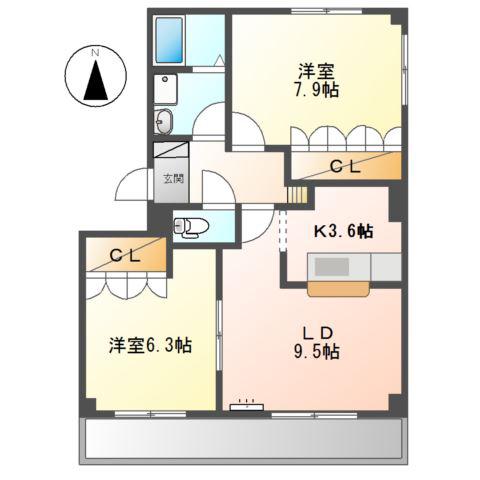 ファシネーション(2LDK/1階)の間取り写真