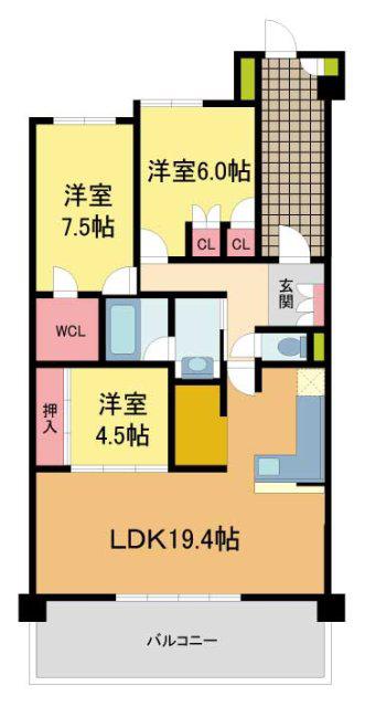 ジェイグラン甲子園口天道町(3LDK/4階)の間取り写真