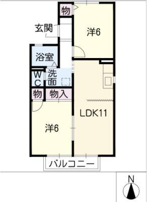 カサベルデII(2LDK/2階)の間取り写真