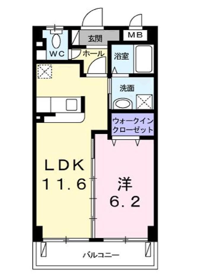 リヴィエール華(1LDK/4階)の間取り写真
