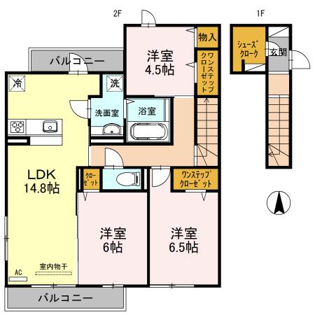 グレイスコート芦屋大原町(3LDK/2階)の間取り写真