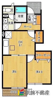 ラパヌイA(2DK/1階)の間取り写真