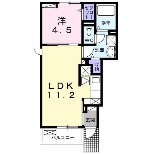 リナセント I(1LDK/1階)の間取り写真