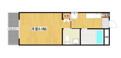 アクエリアス大産(1K/2階)の間取り写真