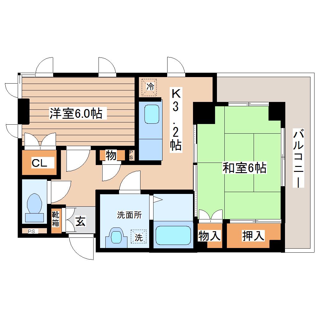 レオンヒル長町(2K/4階)の間取り写真