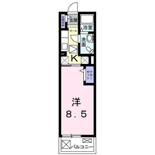 クレアール野瀬B(1K/1階)の間取り写真