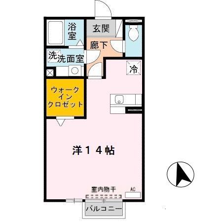 ソレアードI(ワンルーム/2階)の間取り写真
