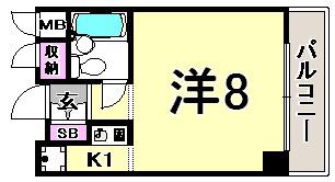 ライオンズマンション神戸西元町(1K/6階)の間取り写真