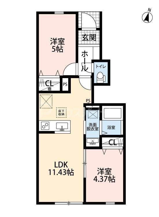 リーブルファイン足立辰沼(2LDK/1階)の間取り写真
