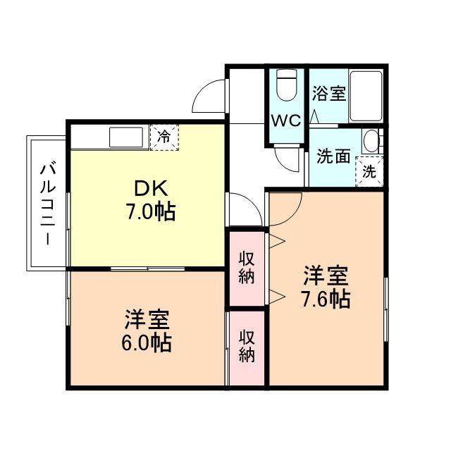 WHATEVER(2DK/1階)の間取り写真