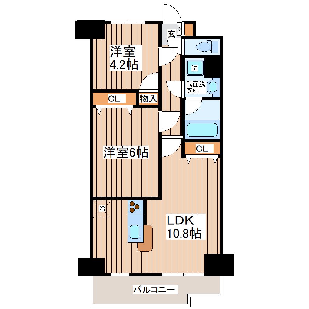 ホクレア仙台(2LDK/2階)の間取り写真