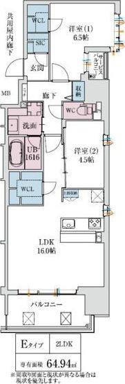 スプランディッド本町グラン(2LDK/2階)の間取り写真