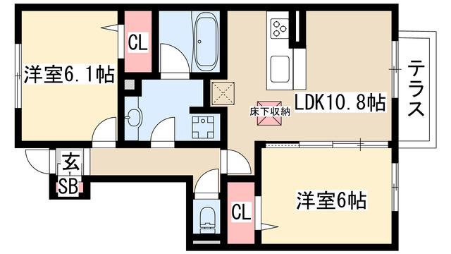 ベルネージュII(2LDK/1階)の間取り写真