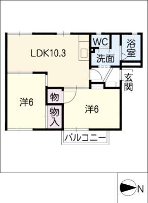 パラッツオ日永西 A棟(2LDK/1階)の間取り写真