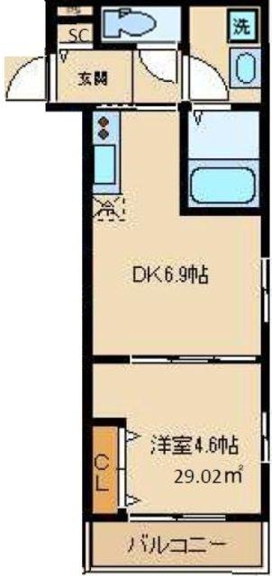 アドヴァンス(1DK/1階)の間取り写真