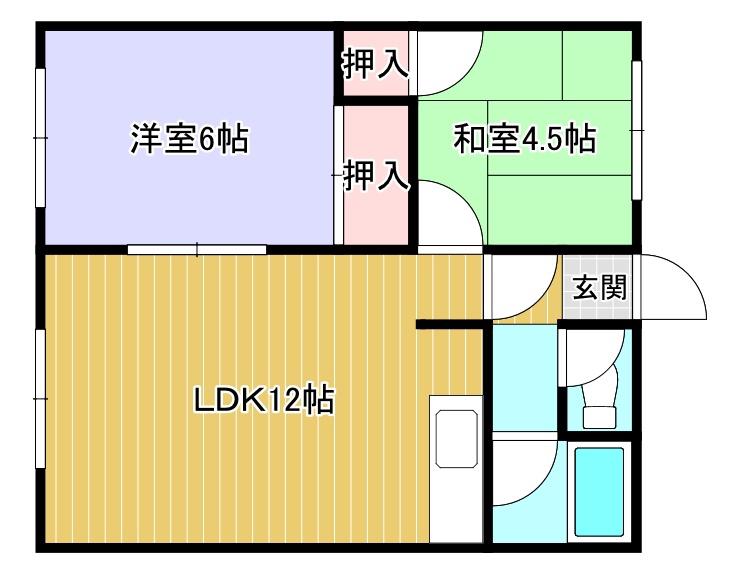 グランドゥール沼ノ端(2DK/2階)の間取り写真