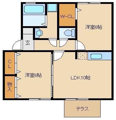 シャトーリーフB棟(2LDK/2階)の間取り写真