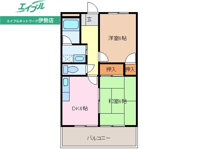 MOON RIVER A棟(2DK/2階)の間取り写真