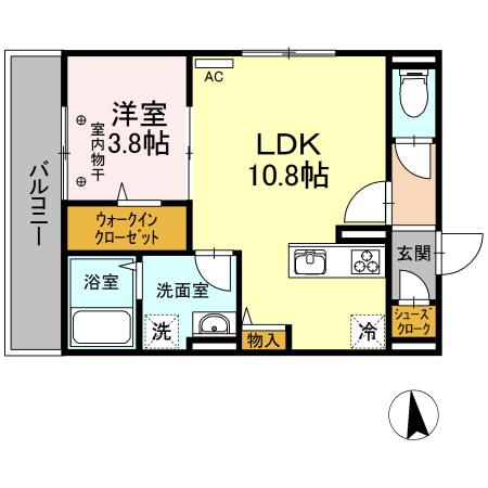 D-ROOM ホワイトフォレスト(1LDK/2階)の間取り写真