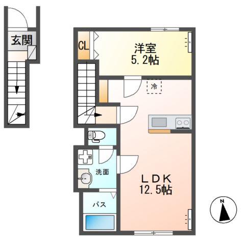 VERSEAU(1LDK/2階)の間取り写真