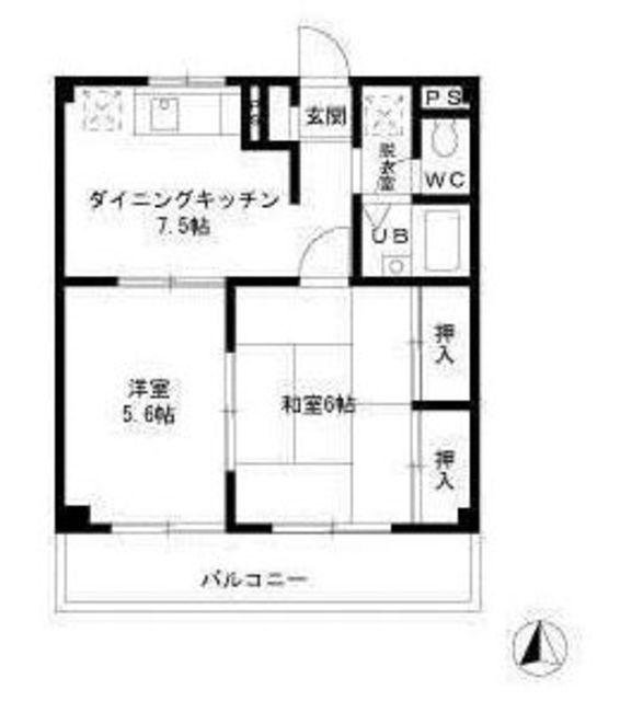 ファミール芝下(2DK/3階)の間取り写真