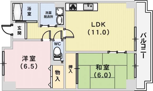 ミリオンベル神戸(2LDK/9階)の間取り写真