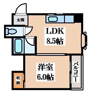 雪園コーポ(1LDK/3階)の間取り写真