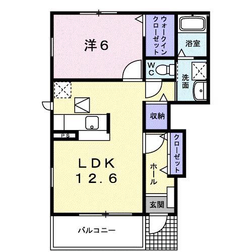 ソレイユコートC(1LDK/1階)の間取り写真
