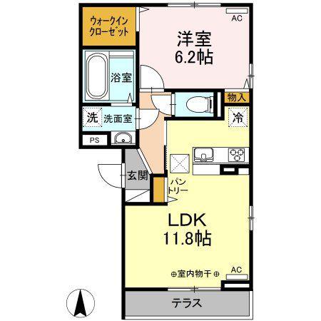 フルール・デ・シャン A(1LDK/1階)の間取り写真